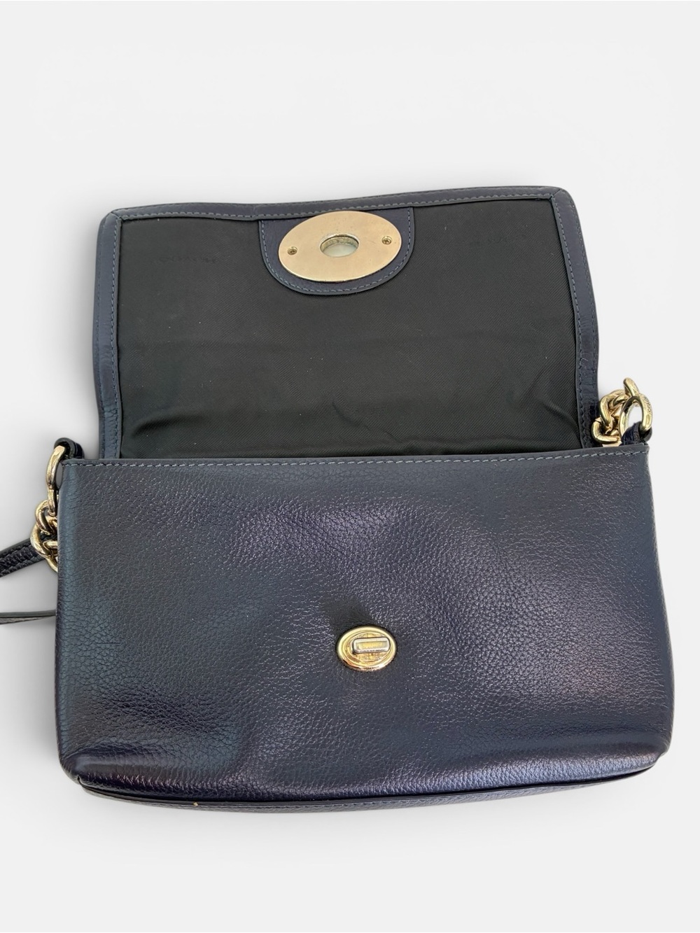 Coach Dark Navy Pebbled Leather Turnlock Chain Shoulder Bag Gold Hardware - Picture 6 of 9